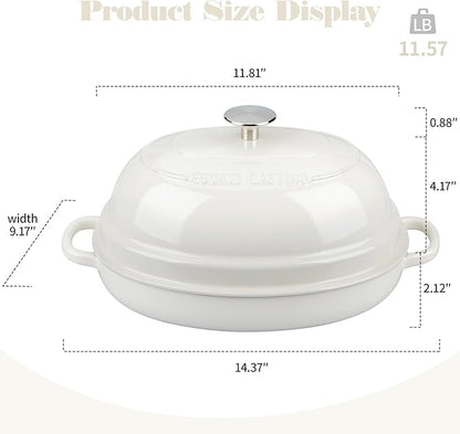 EDGING CASTING Enameled Oval Cast Iron Dutch Oven Pot with Lid, Bread Dutch Oven for Sourdough Bread Baking, Dutch Oven Bread, Bread Oven, 6QT, White