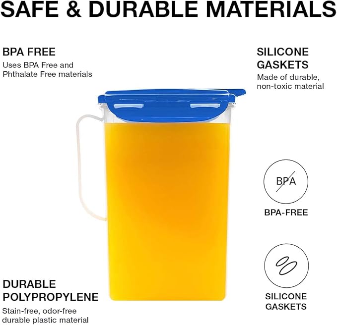 LocknLock Aqua Fridge Door Water Jug with Handle BPA Free Plastic Pitcher with Flip Top Lid Perfect for Making Teas and Juices, 2 QT, Blue (Pack of 5) - Image 6