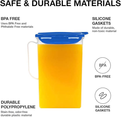 LocknLock Aqua Fridge Door Water Jug with Handle BPA Free Plastic Pitcher with Flip Top Lid Perfect for Making Teas and Juices, 2 QT, Blue (Pack of 5) - Image 6
