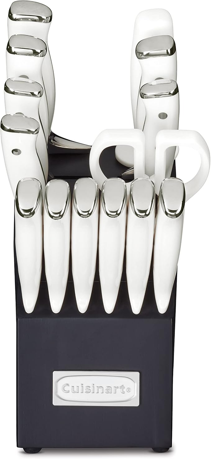 Cuisinart 15-Piece Knife Set with Block, High Carbon Stainless Steel, Forged Triple Rivet, White/Navy C77WTR-15PN - Image 2