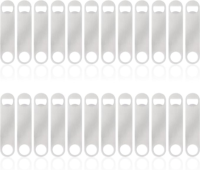 24 Pack Flat Beer Bottle Opener 5 inch Heavy Duty Stainless Steel Flat Bottle Opener Metal Beer Bottle Openers Silver Beer Openers for Bartender Kitchen Bar or Restaurant (Silver, 5 inch) by Ohiyoo