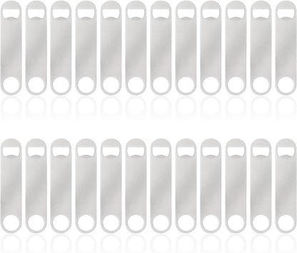 24 Pack Flat Beer Bottle Opener 5 inch Heavy Duty Stainless Steel Flat Bottle Opener Metal Beer Bottle Openers Silver Beer Openers for Bartender Kitchen Bar or Restaurant (Silver, 5 inch) by Ohiyoo