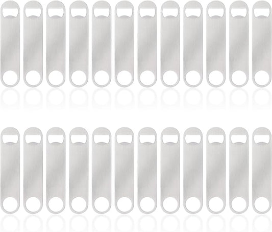24 Pack Flat Beer Bottle Opener 5 inch Heavy Duty Stainless Steel Flat Bottle Opener Metal Beer Bottle Openers Silver Beer Openers for Bartender Kitchen Bar or Restaurant (Silver, 5 inch) by Ohiyoo