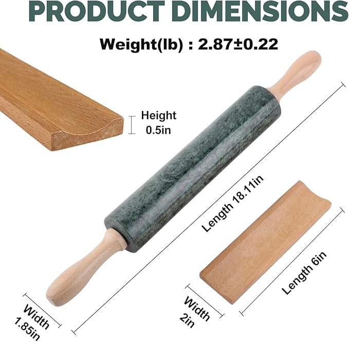 Koville Marble Rolling Pin, Non-Stick Stone Dough Roller, Rolling Pin for Baking,Pasta, Dumpling, Ravioli, Fondant,Pie Crust, Kitchen Baking Pastry Tools - Image 2