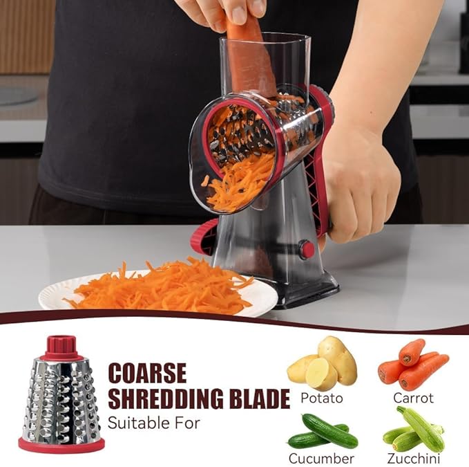 KEOUKE Rotary Cheese Grater Hand Crank Transparent - Shredder Slicer Grinder 3 Stainless Steel Blades, Stable Suction, Labor-Saving Handle, Safe Kitchen Tool for Cheese, Vegetable, Nuts, Chocolate - Image 2