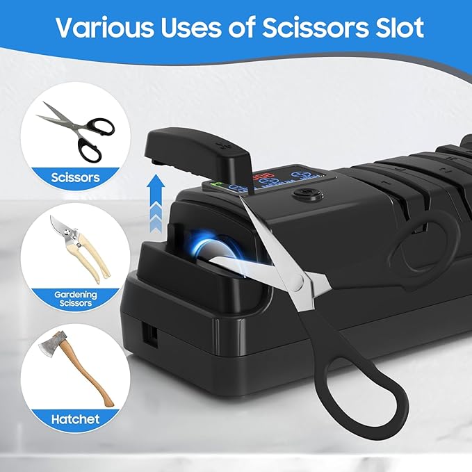 5-in-1 Electric Knife Sharpener for Kitchen Knives, with 100% Diamond Abrasives, 3 Adjustable Speeds, Quickly Sharpening for Straight/Serrated/Kitchen Knives, Scissors - Image 7