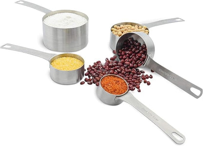 Measuring Cups Set 5, 18/8 (304) Stainless Steel Measuring Cups Set for Baking & Kitchen, Dry & Liquid Metric & US Measure Cup with 1/8 Cup & 1/3 Cups