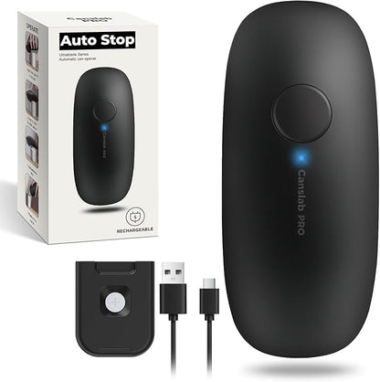 Canslab Ultrablade PRO Auto Stop Can Opener - Rechargeable Electric Can Opener for Kitchen for Seniors with Arthritis - One Touch Side Cut Opener, Smooth Edge, Handfree, Wall Mounted Small Size, Black by Canslab