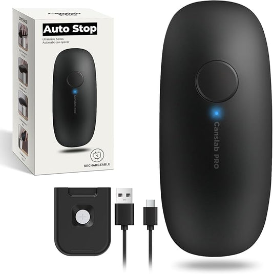 Canslab Ultrablade PRO Auto Stop Can Opener - Rechargeable Electric Can Opener for Kitchen for Seniors with Arthritis - One Touch Side Cut Opener, Smooth Edge, Handfree, Wall Mounted Small Size, Black by Canslab