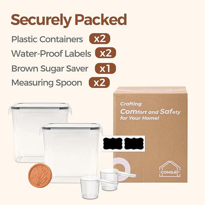 ComSaf Brown Sugar Container Set of 2 (2.5L/2.6Qt), Airtight Food Storage Containers with Lids and Terra Cotta Brown Sugar Saver, Plastic Canisters Sets for Kitchen, Pantry Organizer for Flour, Baking - Image 8
