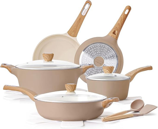 SENSARTE Ceramic Pots and Pans Set Nonstick, Kitchen Cookware Sets, 14-Piece Induction Cookware, Non-toxic Healthy Non Stick Cooking Set, with Frying Pans Set, PFAS PTFE PFOA PFOS Free by SENSARTE