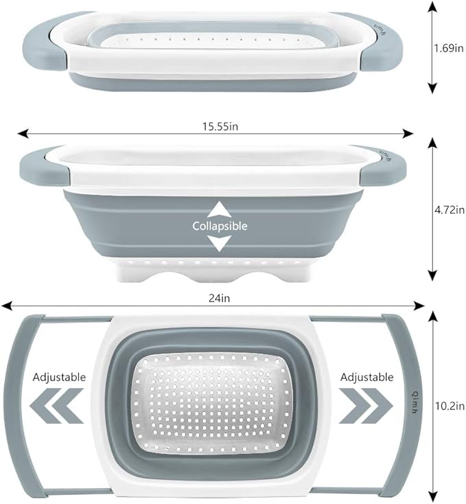 Qimh Collapsible Colander | Over The Sink Silicone Kitchen Strainers and Colanders with Extendable Handles | Veggies, Fruit and Pasta Foldable Strainer for Kitchen, 6-Quart, BPA Free - Image 3