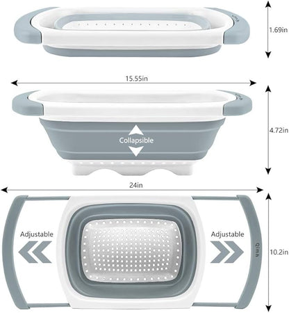 Qimh Collapsible Colander | Over The Sink Silicone Kitchen Strainers and Colanders with Extendable Handles | Veggies, Fruit and Pasta Foldable Strainer for Kitchen, 6-Quart, BPA Free - Image 3