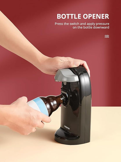 Reemix Electric Can Opener, One-Touch Operation, Knife Sharpener and Bottle Opener 3 in 1, Easy Clean Kitchen Tool for Home Use, Automatic Can Opener, Black