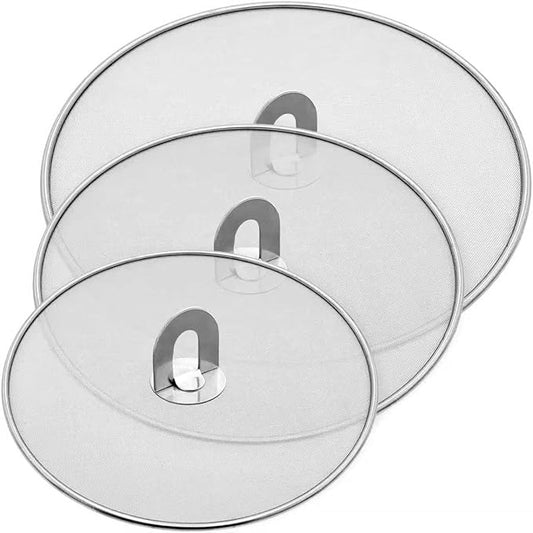 Splatter Screen for Cooking - Stainless Steel Grease Splatter Guard for Frying Pan with Foldable Knob, As a Strainer Set of 3(10", 11.5", 13"), Dishwasher Safe by PLACHIDAY