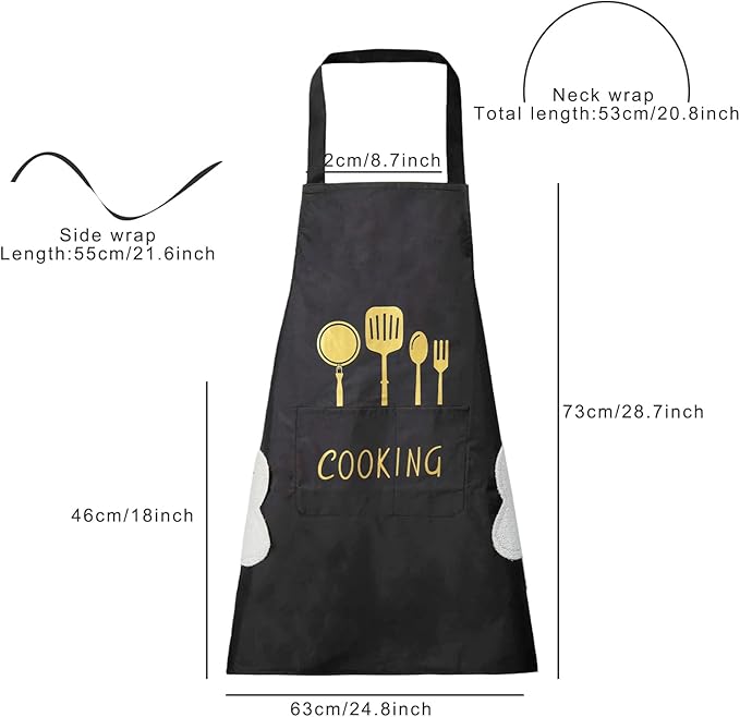 DILLMAN Women Kitchen Apron with Hand Wipe Pockets，Big Pocket,Hand-wiping, Waterproof for Cooking Baking