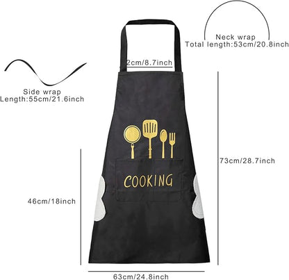 DILLMAN Women Kitchen Apron with Hand Wipe Pockets，Big Pocket,Hand-wiping, Waterproof for Cooking Baking