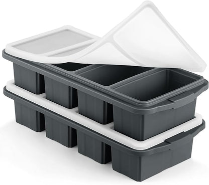 Ztomine Silicone Freezer Tray With Lid - Silicone Freezer Food Molds- Large Ice Cube Tray,Silicone Freezer Container,Freeze & Store Soup, Sauce, Broth,Leftovers - Makes 4 Perfect 1 Cup by Ztomine