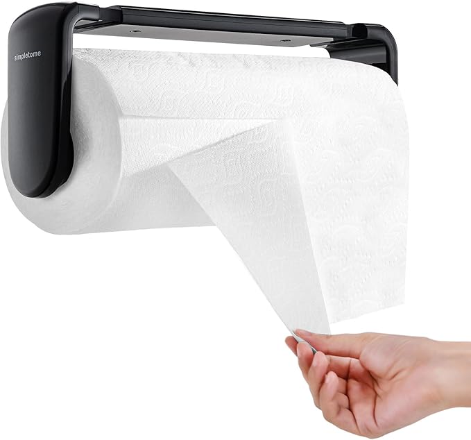 simpletome Paper Towel Holder ONE Hand Tear Adaptive Tension Arm Adjustable Length 9.4-11inch/24-28cm (Black) by simpletome