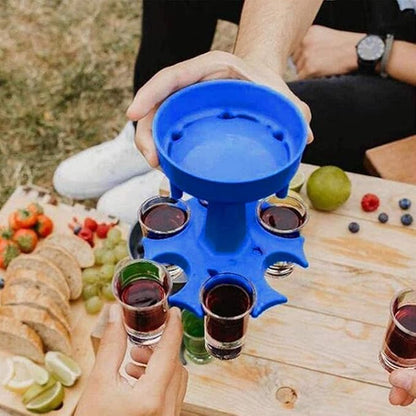 Shot Glasses Dispenser, 6 Way Shot Dispenser with Glasses for Filling Liquids Fun Drinking for College, Camping,Parties and Housewarming Gift (Blue)