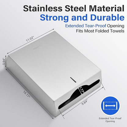 Commercial Paper Towel Dispenser Wall Mount, Stainless Steel C-Fold Multifold Trifold Holder with Lock, Large Capacity for Bathroom Kitchen Office Restaurant Industrial