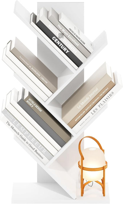 Furinno Tree Book Shelf, 5-Tier Bookshelf with Angled Open Shelf, Tree Bookcase for Room Decor, 8.4 x 15.7 x 30.3, for Organization and Storage, for Living Room, Bedroom, Home Office, White - Image 6