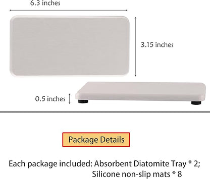 NiuYichee 2 Pcs Water Absorbing Stone Trays, Kitchen/Bathroom Sink Soap Dish, Diatomite Tray Used for Hand Soap & Cosmetic Bottles in The Modern Home, 3.15" W x 6.3" L, White