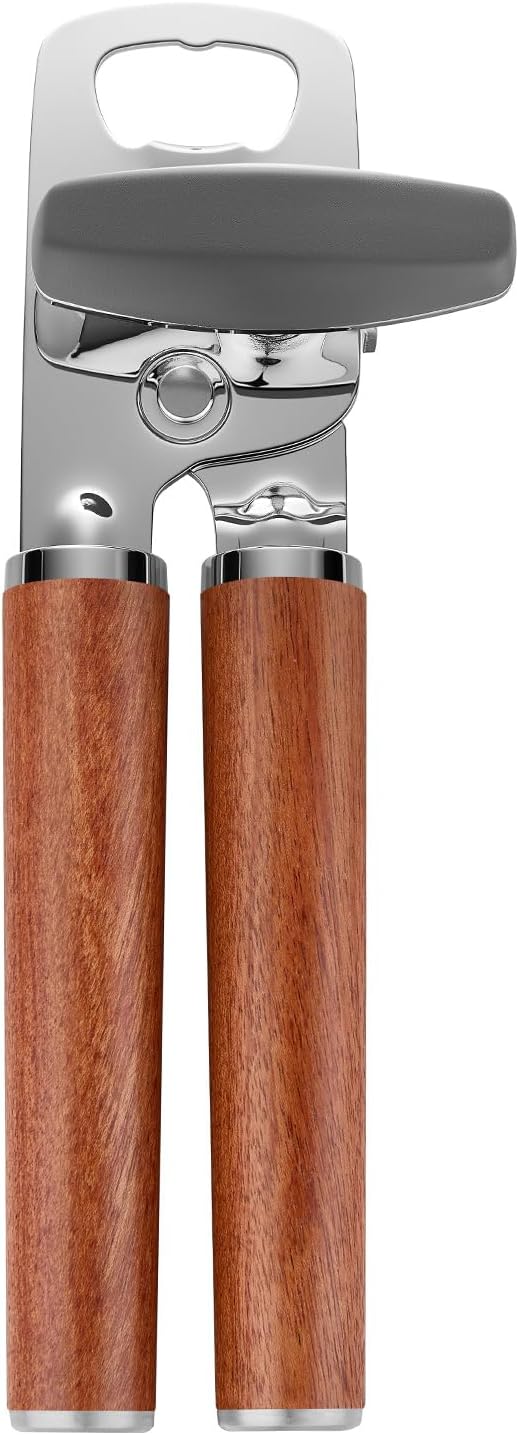 KULUNER Manual Can Opener with Solid Rosewood Handle, Large Easy-Turn Knob, Sharp Stainless Steel Blade, Handheld Design for Arthritis & Seniors - Also Opens Bottles (Rosewood Finish)