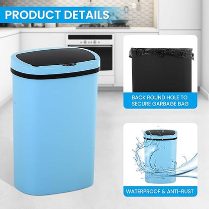 13 Gallon Trash Can | 50L Sensor Automatic Kitchen Trash Can with Lid | Touchless Garbage Bin Odor-Control for Kitchen, Office, Bedroom, Living Room (1 Pack, Blue) - Image 6
