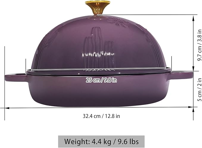 Flavehc Bread Oven Cast Iron Bread Dutch Oven with Cloche Lid for Bread Baking Magenta Enameled Cast Iron Bread Oven with Dome Lid for Sourdough, 9.8 Inches - Image 5