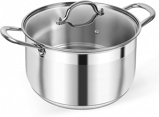 Kirecoo Stainless Steel Stock Pot - 8 Quart Heavy Duty Induction Cooking Pot with Visible Lid for Pasta, Soup, Spaghetti, Nonstick Thick Bottom Big Stockpot, Deep Cookware for Canning, Boiling, Simmer by Kirecoo