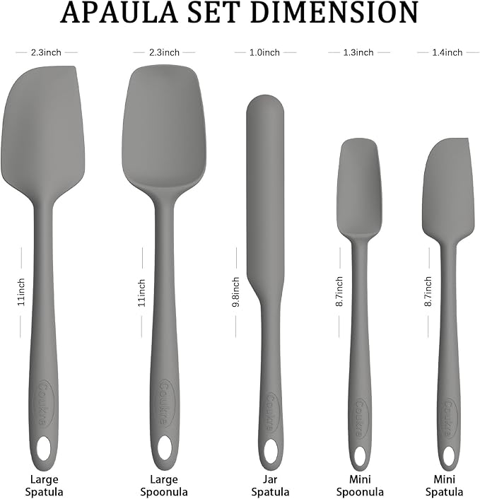 Coukre Silicone Spatula Set of 5,High Temperature Resistant, Food Grade Silicone, Dishwasher Safe, for Baking, Cooking (Pure Gray) - Image 2