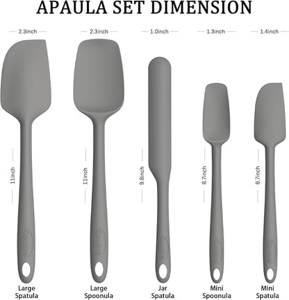 Coukre Silicone Spatula Set of 5,High Temperature Resistant, Food Grade Silicone, Dishwasher Safe, for Baking, Cooking (Pure Gray) - Image 2