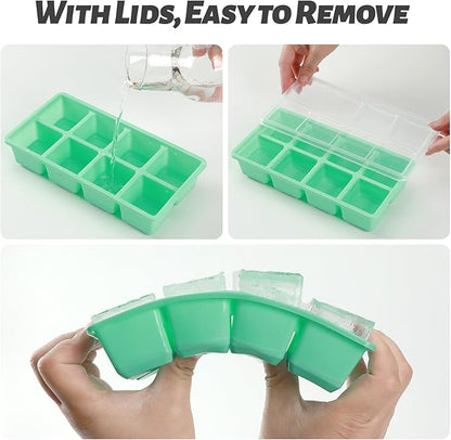 Large Ice Cube Trays, JRISBO 2 Pack Reusable Silicone Ice Cube Molds with Lid for Freezer, Easy Release 16 Big Square Ice Trays for Whisky Cocktails - Image 2