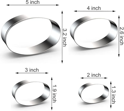 Oval Cookie Cutter Set Large - 5 Inch, 4 Inch, 3 Inch, 2 Inch - Geometric Frame Plaque Cookie Cutters Shapes Molds - Stainless Steel