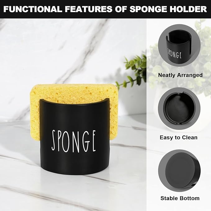 Kitchen Soap Dispenser Set,16.9 fl oz Hand and Dish Soap Dispensers with Tray, Kitchen Soap Dispenser Set with Sponge Holder, Instant Dry Tray,Kitchen Decor(White&Black)