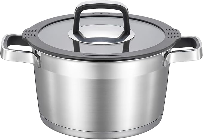 MARSKITOP 5 Quart Stock Pot with Lid, 18/8 Stainless Steel Pasta Pot with Strainer Lid, Heavy Duty Soup Pot with Anti-Hot Handle, Suitable for All Stovetops, Dishwasher Safe