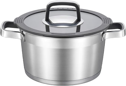 MARSKITOP 5 Quart Stock Pot with Lid, 18/8 Stainless Steel Pasta Pot with Strainer Lid, Heavy Duty Soup Pot with Anti-Hot Handle, Suitable for All Stovetops, Dishwasher Safe