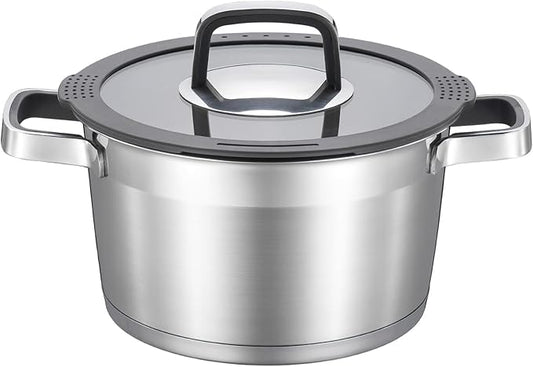 MARSKITOP 5 Quart Stock Pot with Lid, 18/8 Stainless Steel Pasta Pot with Strainer Lid, Heavy Duty Soup Pot with Anti-Hot Handle, Suitable for All Stovetops, Dishwasher Safe