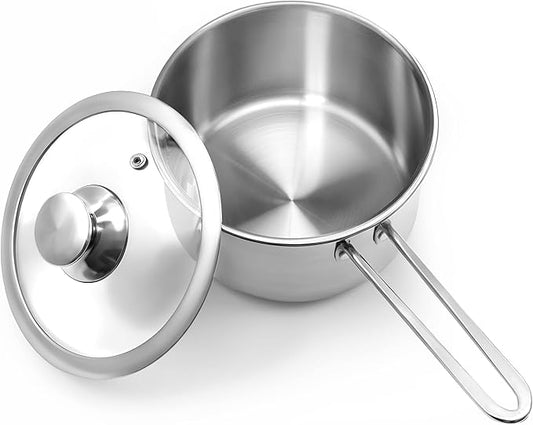 AuFranc® 2 Quart Tri-ply Stainless Steel Saucepan with Glass Lid, Induction Sauce Pan Compatible with All Cooktops, Non-Toxic Sauce Pot with Stay Cool Handle, Oven & Dishwasher Safe (Silver) by Aufranc