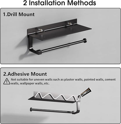 Danpoo Wall Mount Paper Towel Holder with Shelf for Bathroom/Kitchen, Adhesive Hand Towel Holder, Matte Black - Image 8