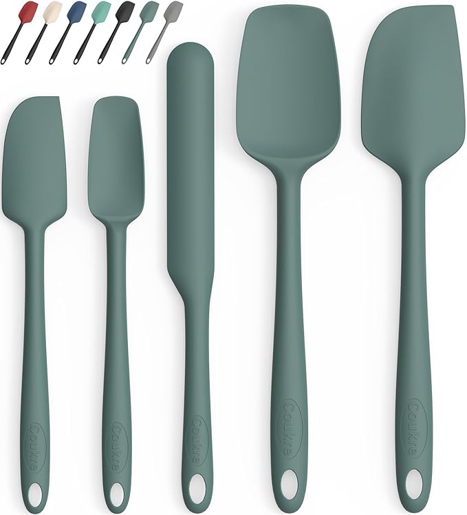 Coukre Silicone Spatula Set of 5,High Temperature Resistant, Food Grade Silicone, Dishwasher Safe, for Baking, Cooking (Pure Dark Green) by Coukre