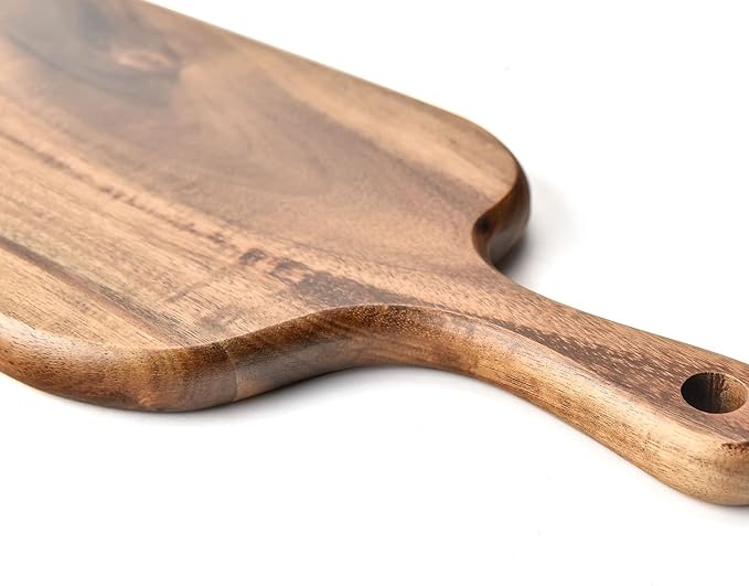 BILL.F Acacia Wood Cutting Board with Handle Small Size Long Wooden Charcuterie Board Paddle Cheese Board Serving Boards for Kitchen Meat, Pizza,Cheese, Bread, Vegetables &Fruits 16'' x 4.7'' x 0.6'' - Image 2