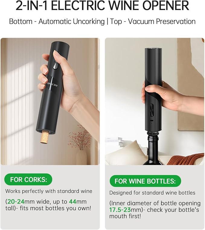 CIRCLE JOY Rechargeable Wine Opener Electric Wine Bottle Opener 7-in-1 Wine Gift Set with Electric Vacuum Pump, Charging Station, Foil Cutter, Wine Aerator Pourer and 2 Wine Stoppers - Image 4