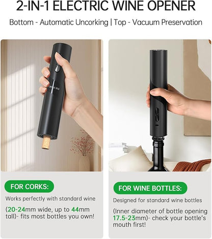 CIRCLE JOY Rechargeable Wine Opener Electric Wine Bottle Opener 7-in-1 Wine Gift Set with Electric Vacuum Pump, Charging Station, Foil Cutter, Wine Aerator Pourer and 2 Wine Stoppers - Image 4