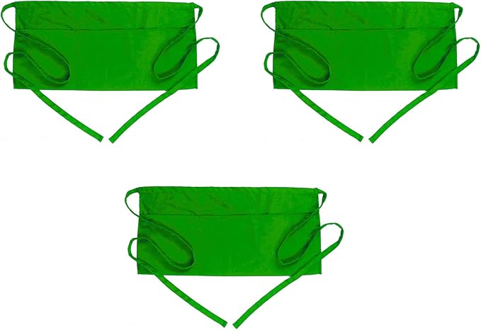 BOHARERS Waist Apron with 3 Pockets 3 Pack - Green Waitress Server Short Apron by BOHARERS