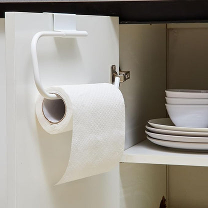 Yaocom 12.4 Inches Cabinet Door Paper Towel Holder Camper Under Sink No Drilling Paper Towel Storage and Dispenser for RV Kitchen Bathroom Laundry Room, Stainless Steel(White,2 Pcs)
