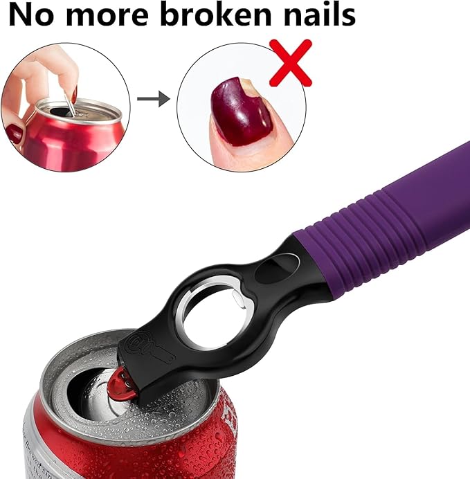 2-Pack Magnetic Beer Bottle Opener & Soda Can Opener, 2-in-1 Bottle Opener and Can Tab Opener Tool for Bartender, Long Nails, Arthritis, Silicone Handle with Build in Magnet - Dark Purple - Image 5