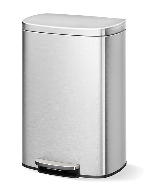 GarveeHome Stainless Steel Kitchen Trash Can, 13 Gal / 50 L Step-On Garbage Bin with Soft Close Lid, Large Rustproof Metal Trash Can for Kitchen, Silver by GarveeHome