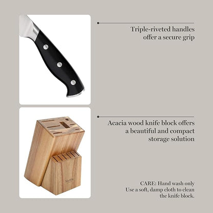 Martha Stewart Greeley 14 pc Triple- Riveted Cutlery Knife Acacia Wood Block Set w/Comfort Grip Handles- Black - Image 5